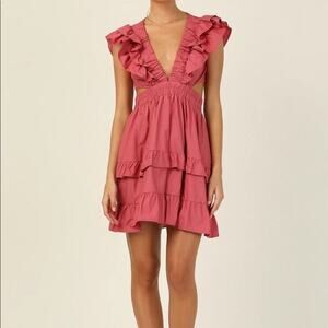 Runway Scout Womens Ruffled Cut Out Backless Rose Pink Mini Dress Size XS Cotton